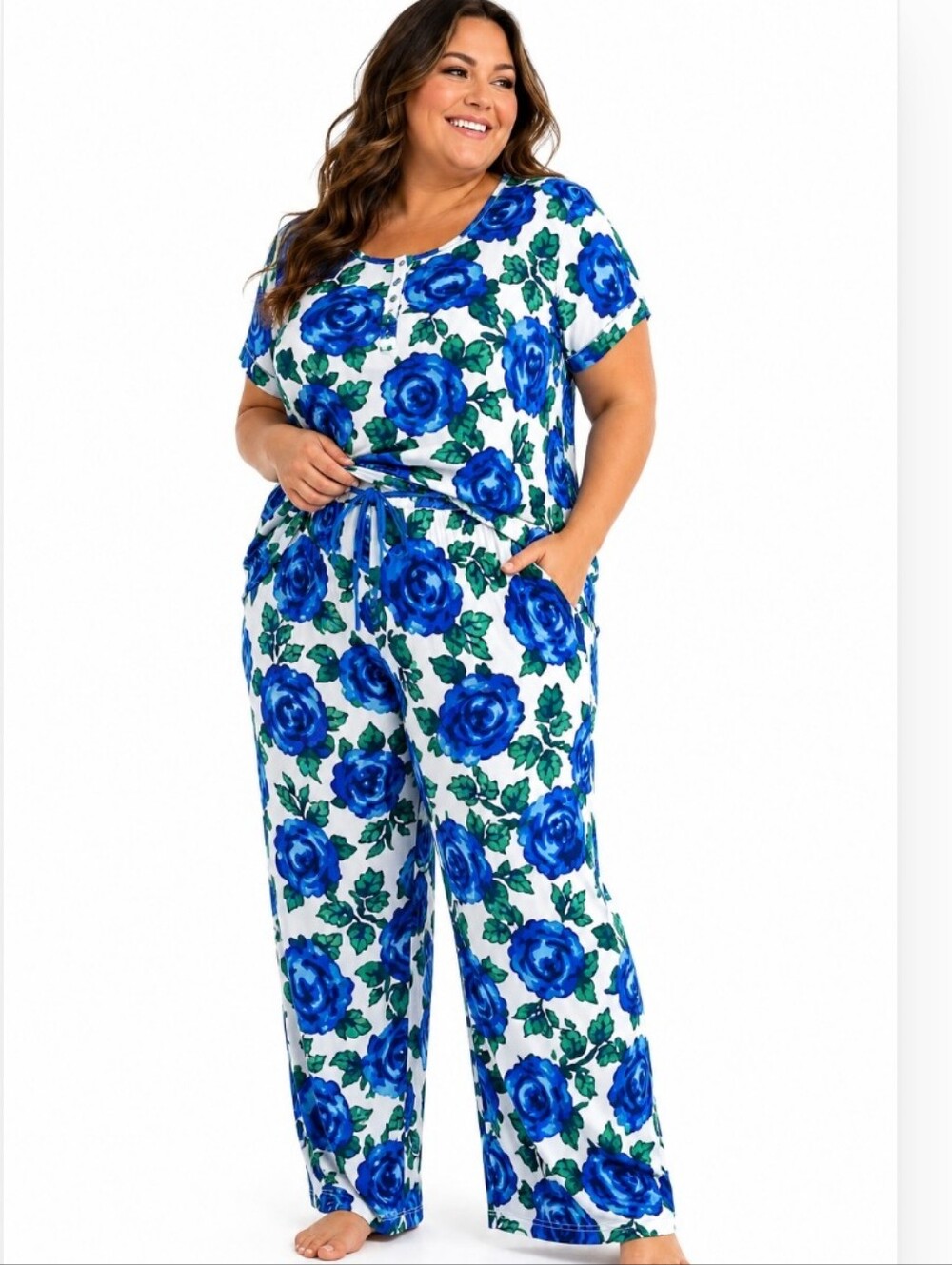 Bumble Bella by Jill Martin 1X Blue Rose Floral Lounge Pajama Set NEW